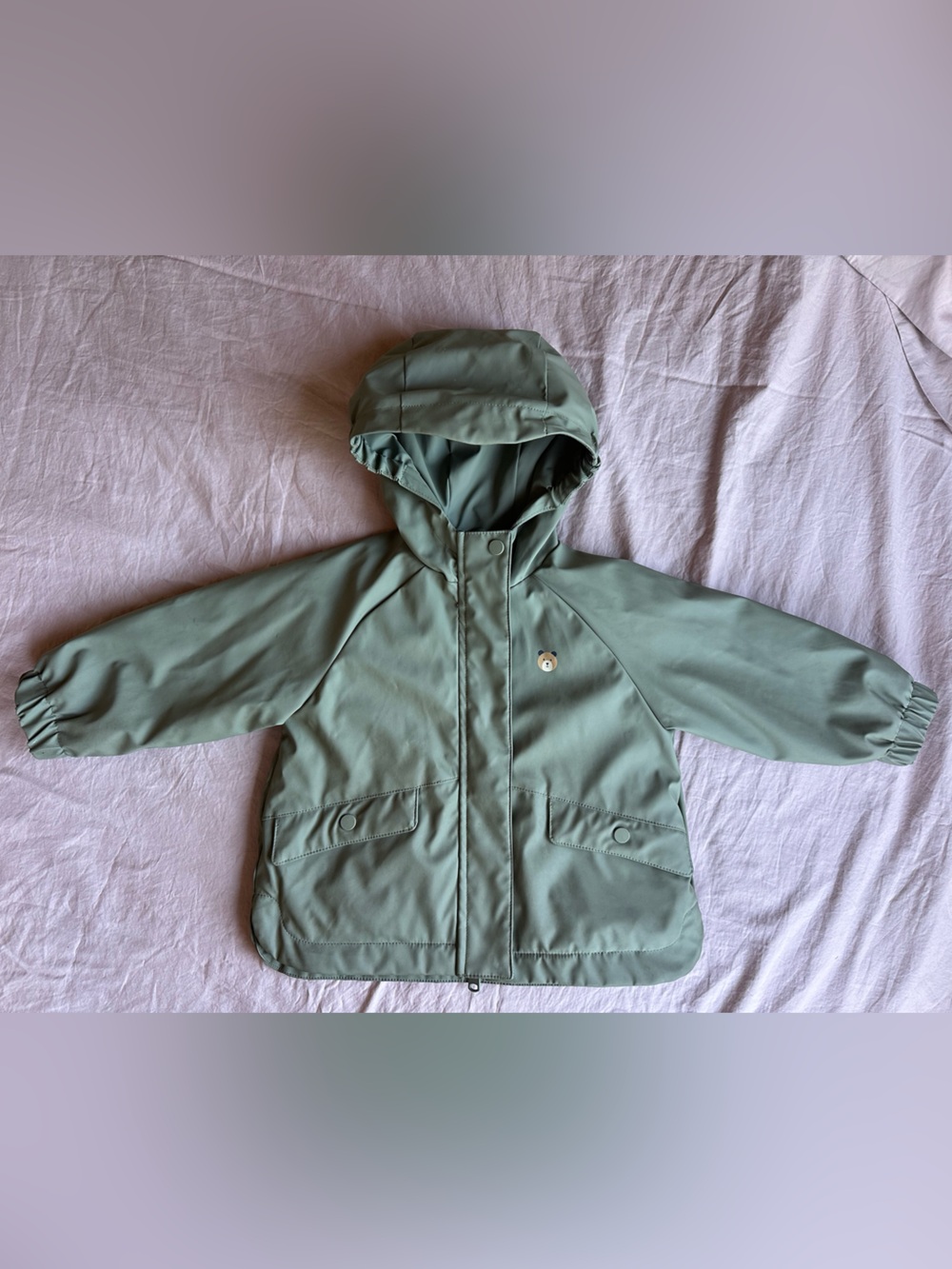 Zara Kids Hooded Raincoat in Sage Green
